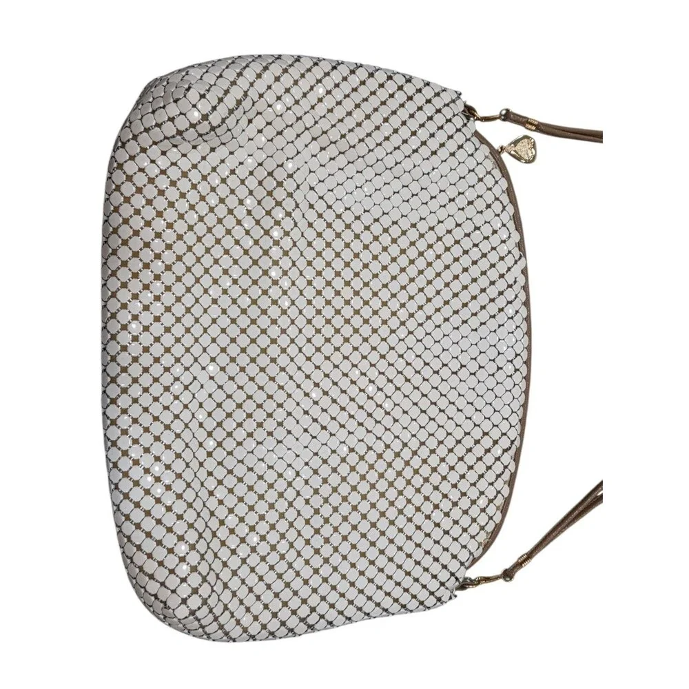 NOS Vintage 70s Whiting & Davis White Enamel Metal Mesh Pouch Shoulder Bag Purse